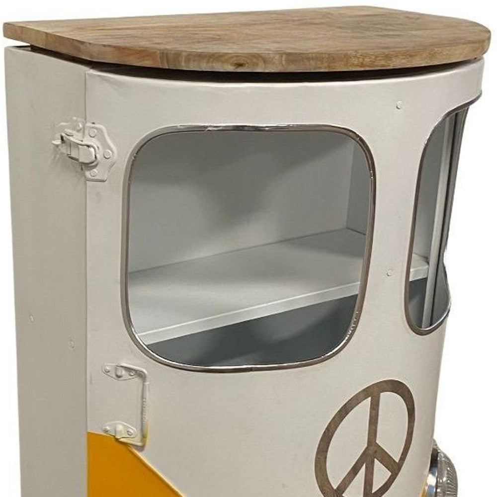 31" White And Wood Brown Solid Wood End Table With Two Shelves