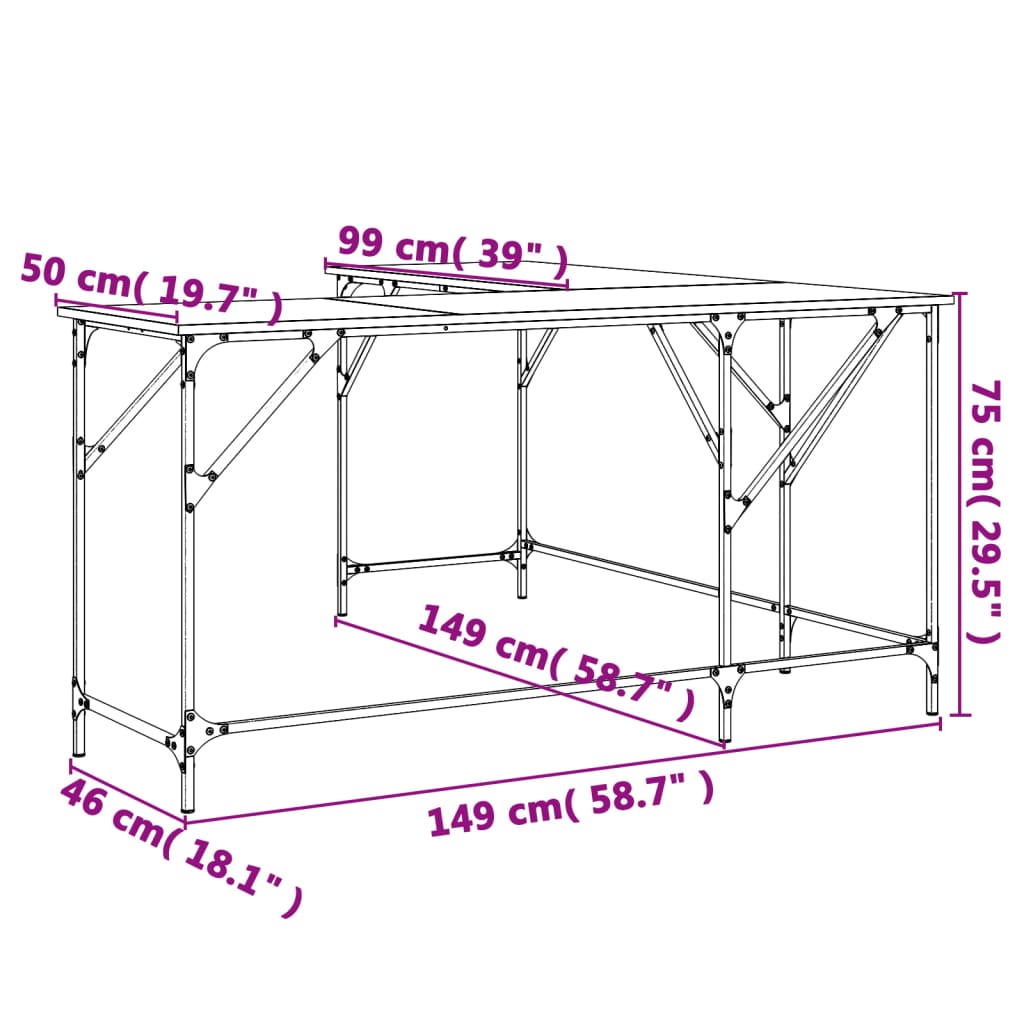 vidaXL Desk L-shape Computer Writing Table with Metal Frame Engineered Wood